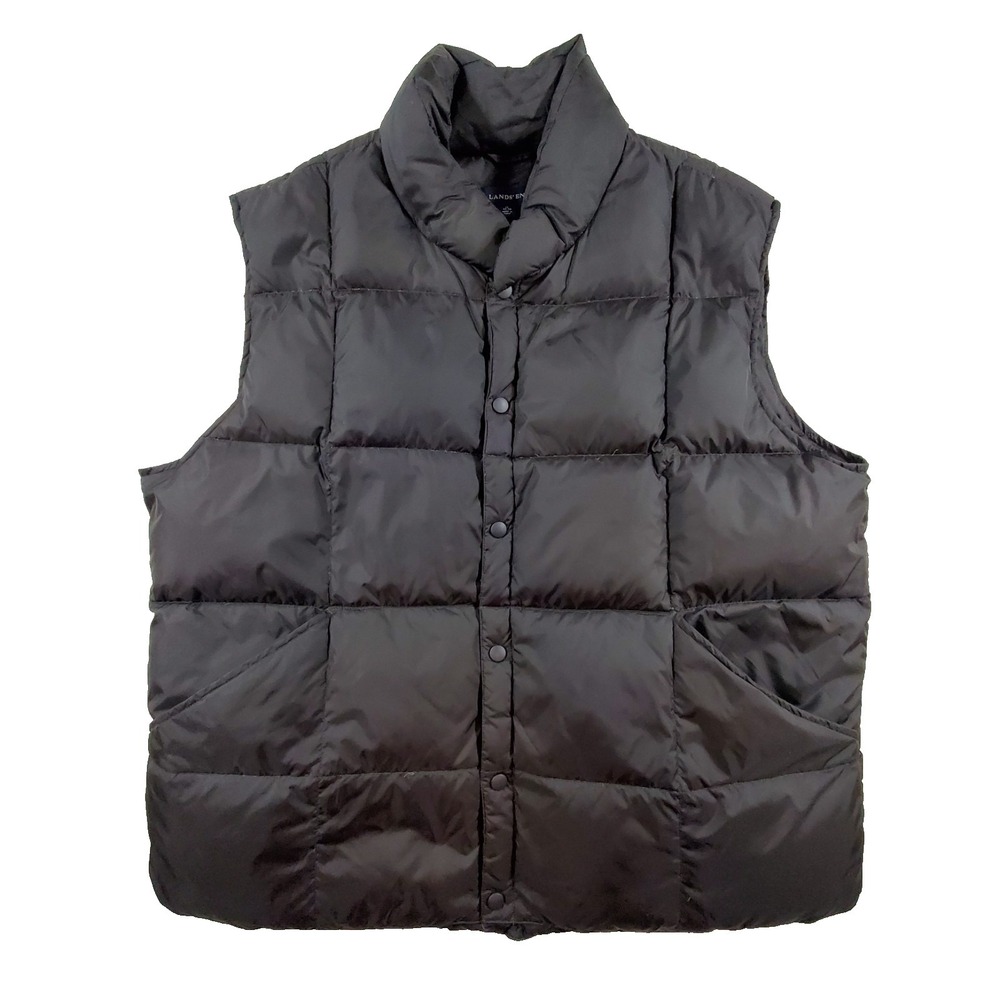 Lands‎ End Down Puffer Vest XL 46-48 Black Goose Down Snap Front